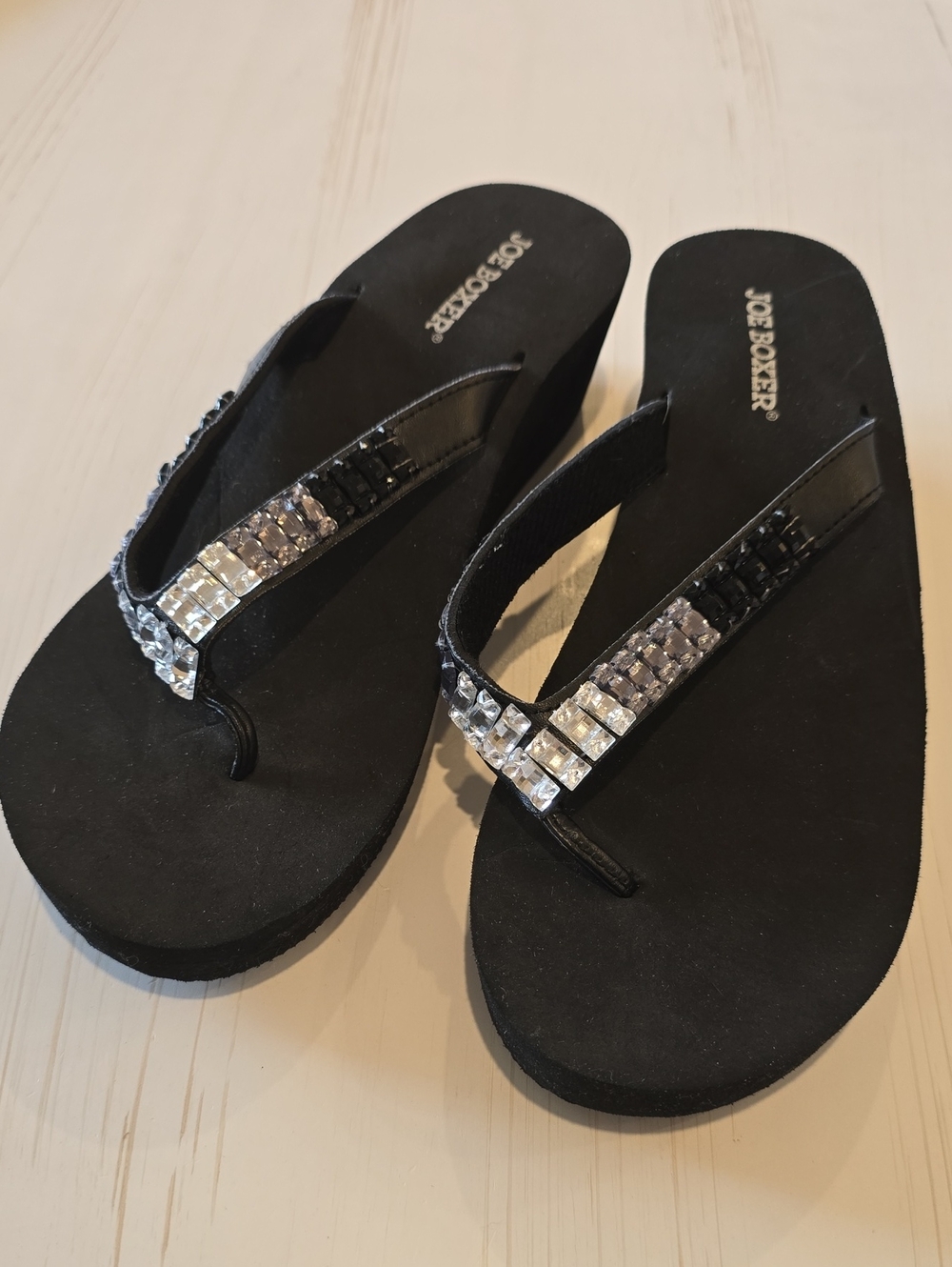 Joe Boxer Black Jeweled Flip-Flop Sandals